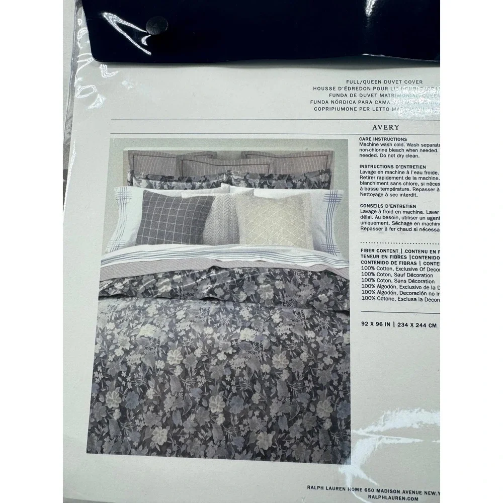 Ralph Lauren Avery Charcoal Heather Floral Sateen Queen Duvet Cover - 92 x 96 in